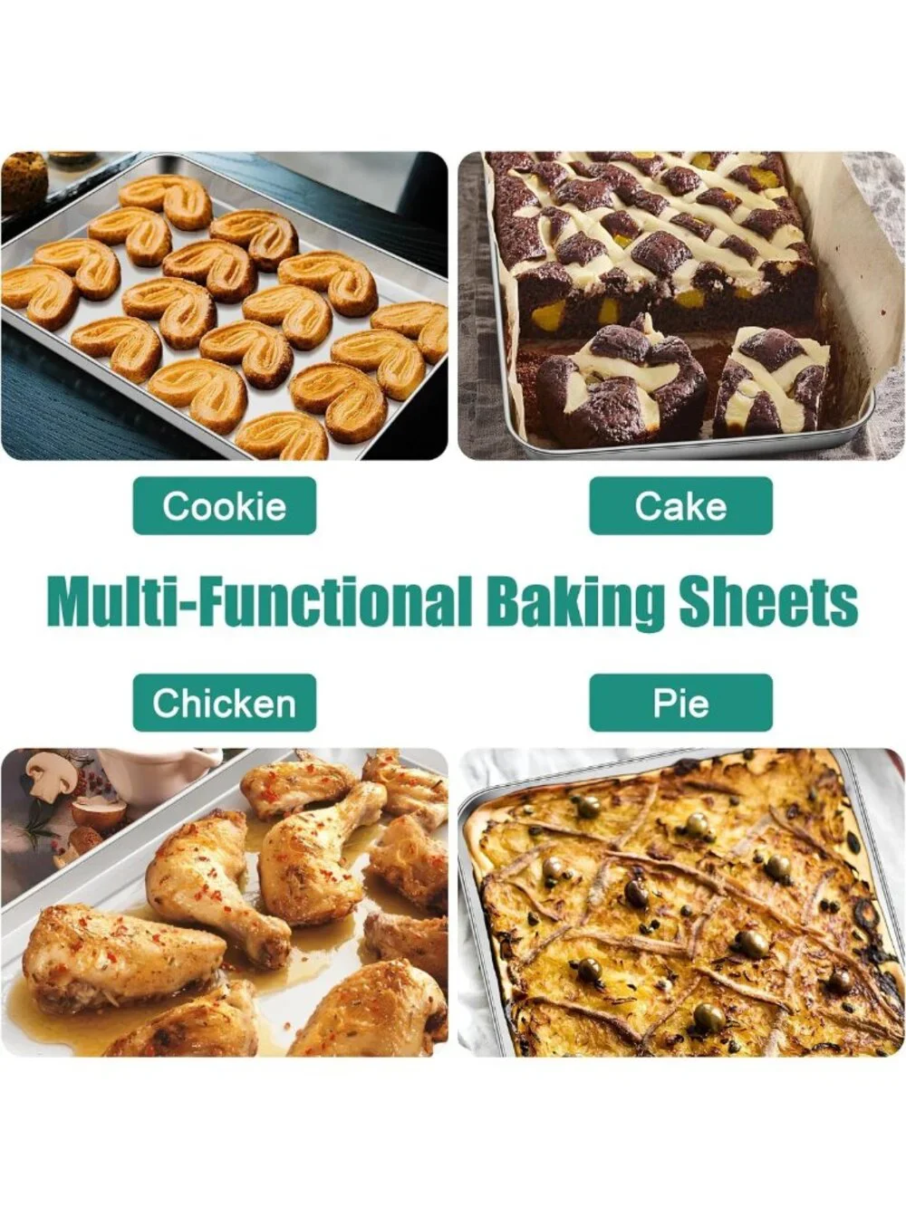 Stainless Steel Baking Sheet Set of 3 - Non-Toxic Cookie Sheets, Oven Trays